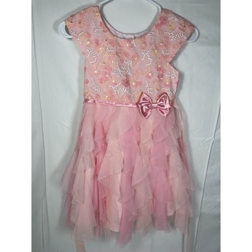 Joan Michelle Girls Pink Tulle Lace Floral Embroidered Party Dress Size 7
